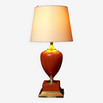 Le Dauphin leather lamp, mid-century, France, signed