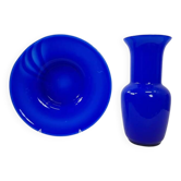 Paire de vase amphore et vase plat, verre de Murano vintage.