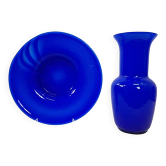 Pair of amphora vase and flat vase, vintage Murano glass.