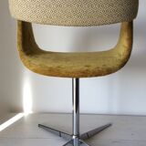 Siège pivotant vintage rénové velours jaune moutarde