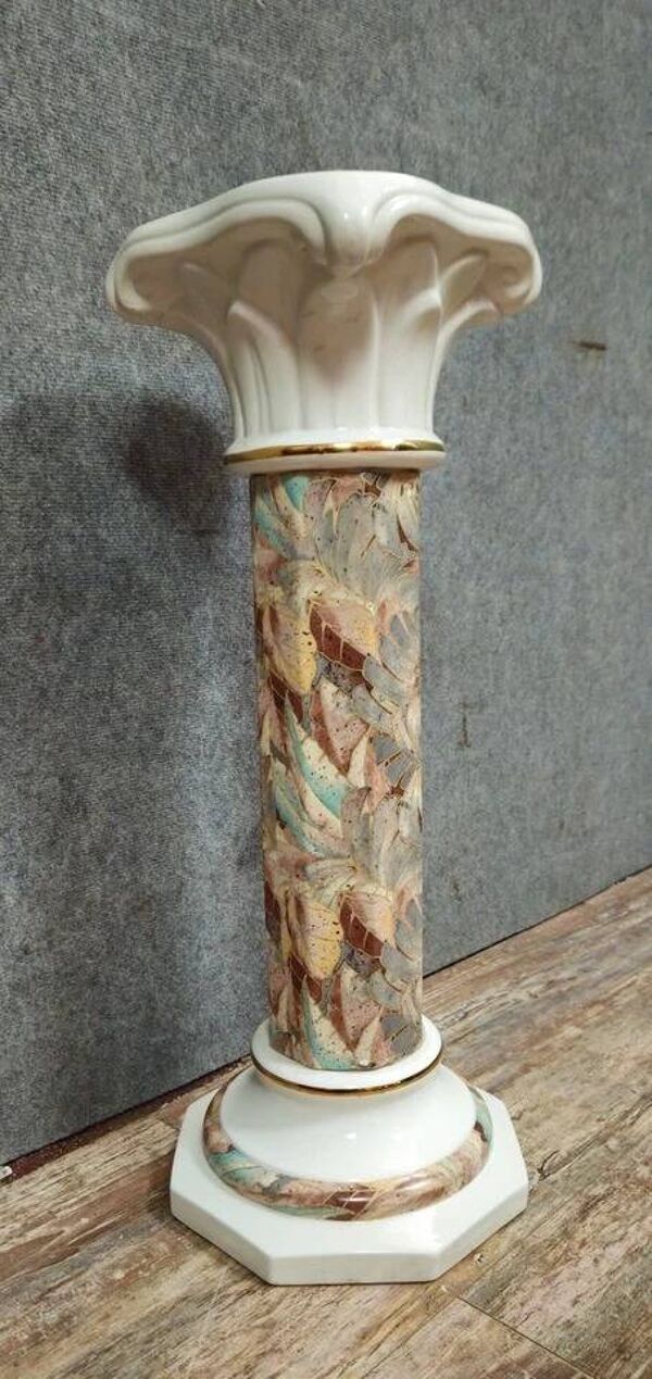 Colonne / Sellette vintage en porcelaine décor floral – H 79 cm