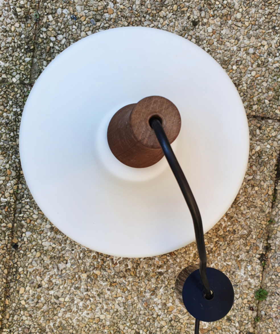 Scandinavian vintage suspension, 60s, teak and opaline