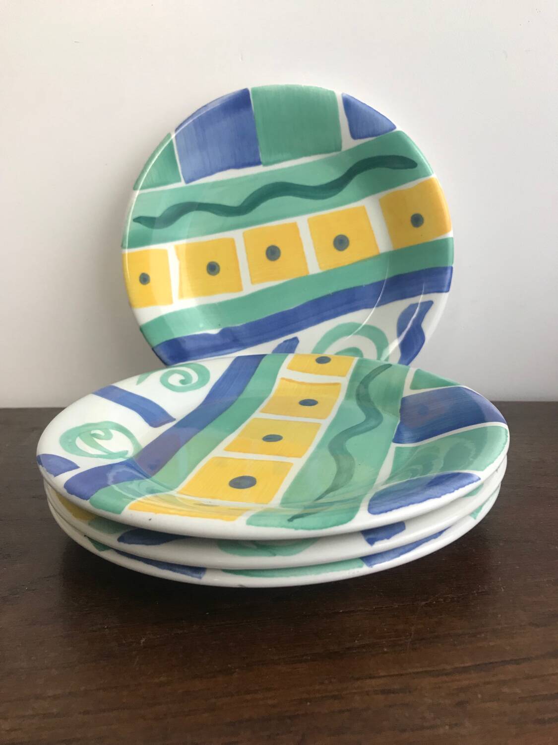 4 vintage 80s/90s hand-painted dessert plates