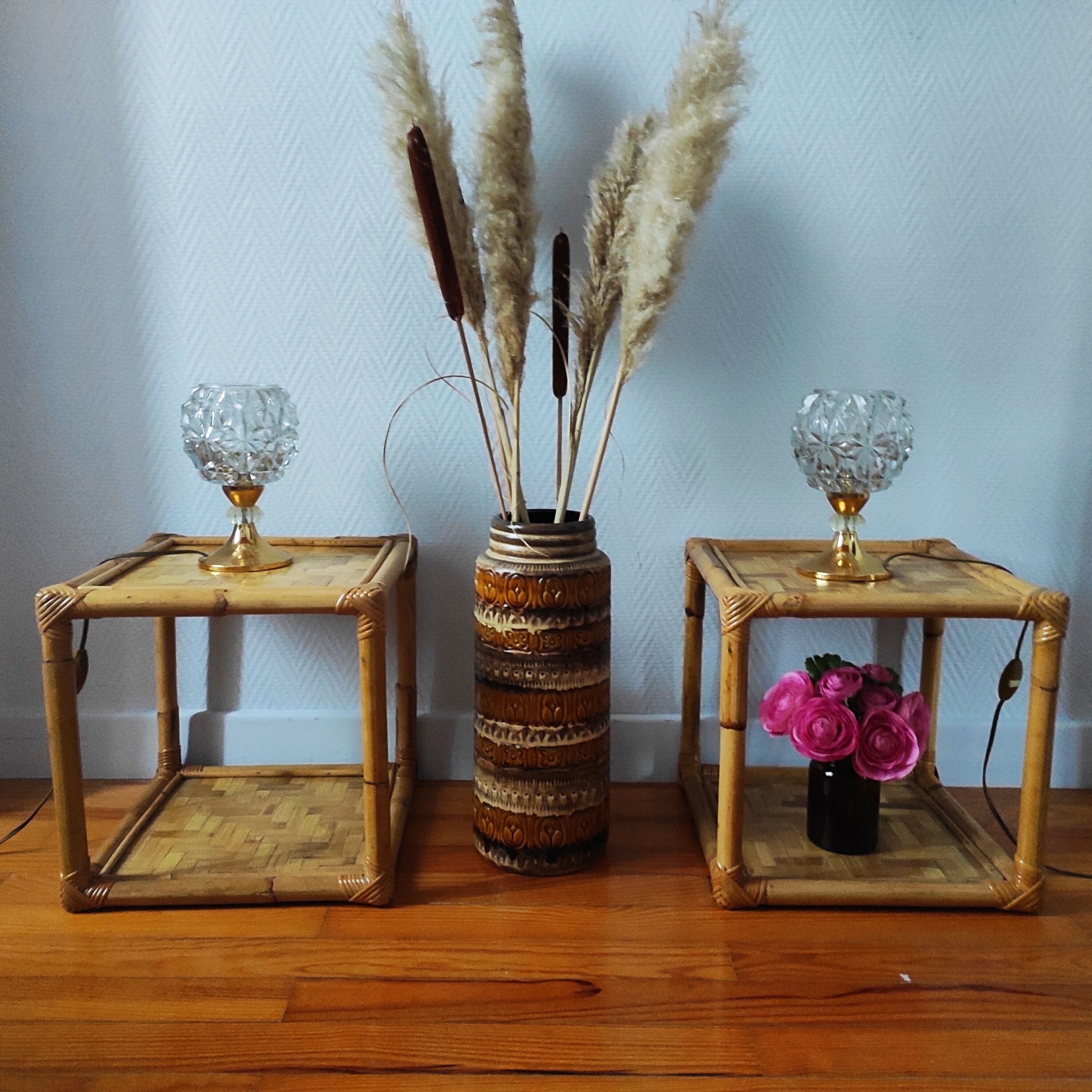 Pair of rattan bedside tables