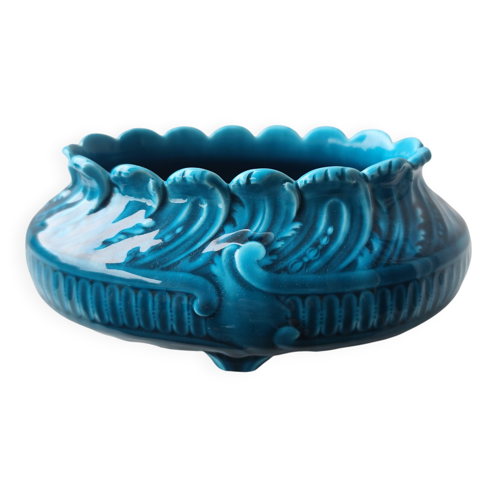 Blue glazed ceramic vase and pocket planter by Théodore Deck.