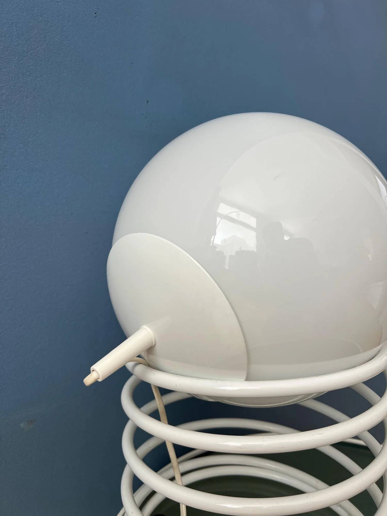 Large mid-century opaline milk glass spiral table lamp
