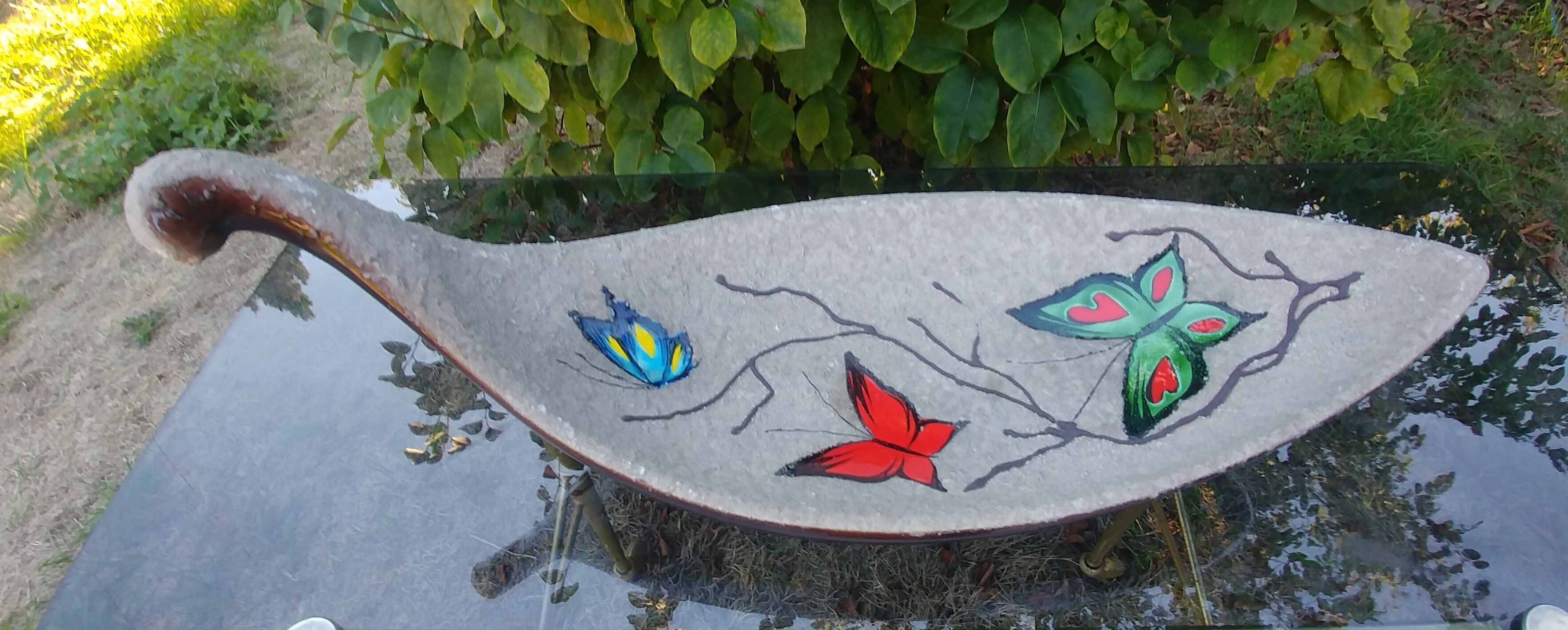 Fruit cup vintage 50s ceramic glazed style brutalist decoration butterflies