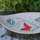 Fruit cup vintage 50s ceramic glazed style brutalist decoration butterflies
