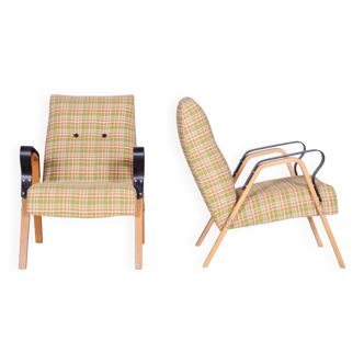 Pair of Restored Mid-Century Oak Armchairs by Tatra Pravenec, Czechia, 1950s