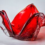 Sommerso red pocket tray by Seguso, frosted Murano glass, Italy, 1970