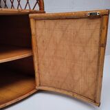 Vintage corner bookcase in bamboo and rattan 1960s