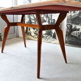 Italian dining table with sculptural beech base and pink marble, 1950s