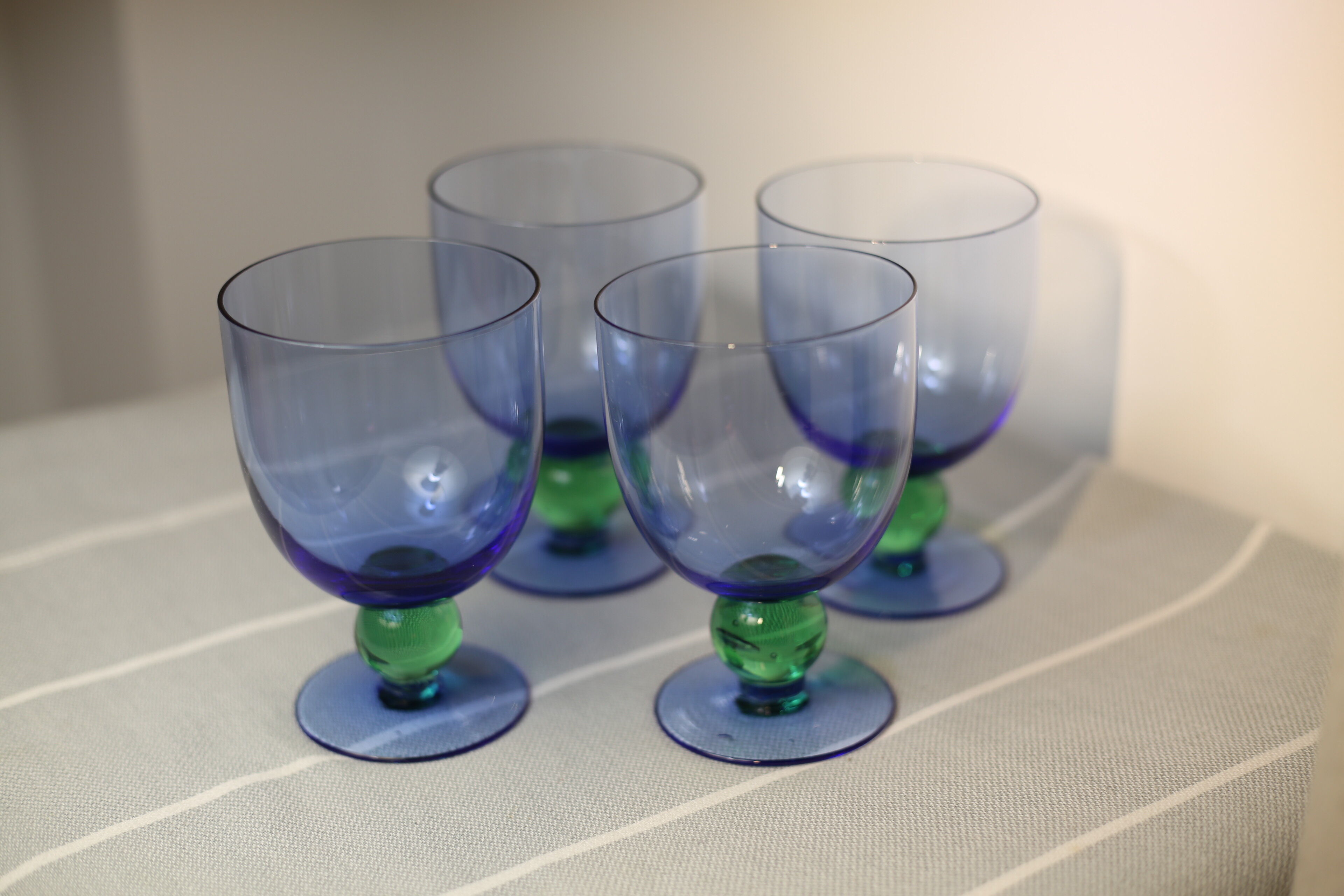 Fine vintage blue and green foot glasses