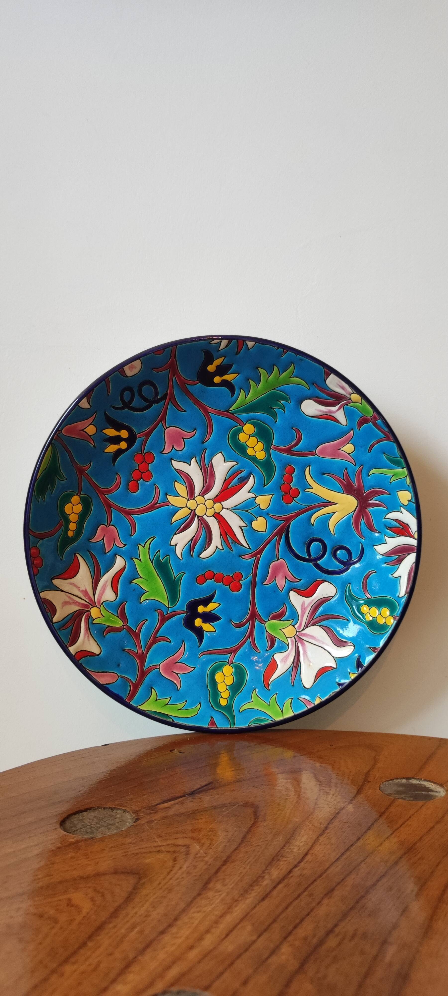 Numbered hollow dish in Longwy emaux.