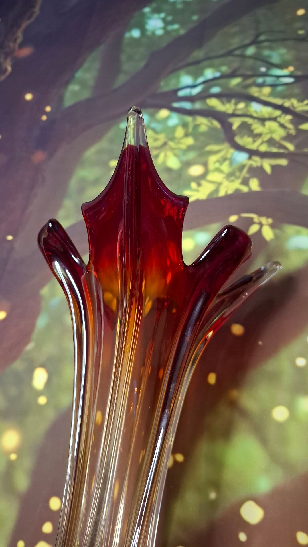 Murano glass vase, blown, gradient red, original antique label.