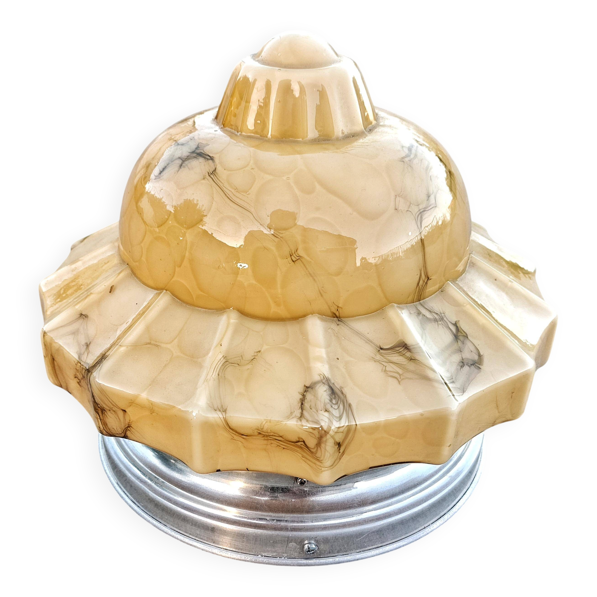 Ceiling light or Art Deco wall sconce in marble-effect glass, Austria 1930s.