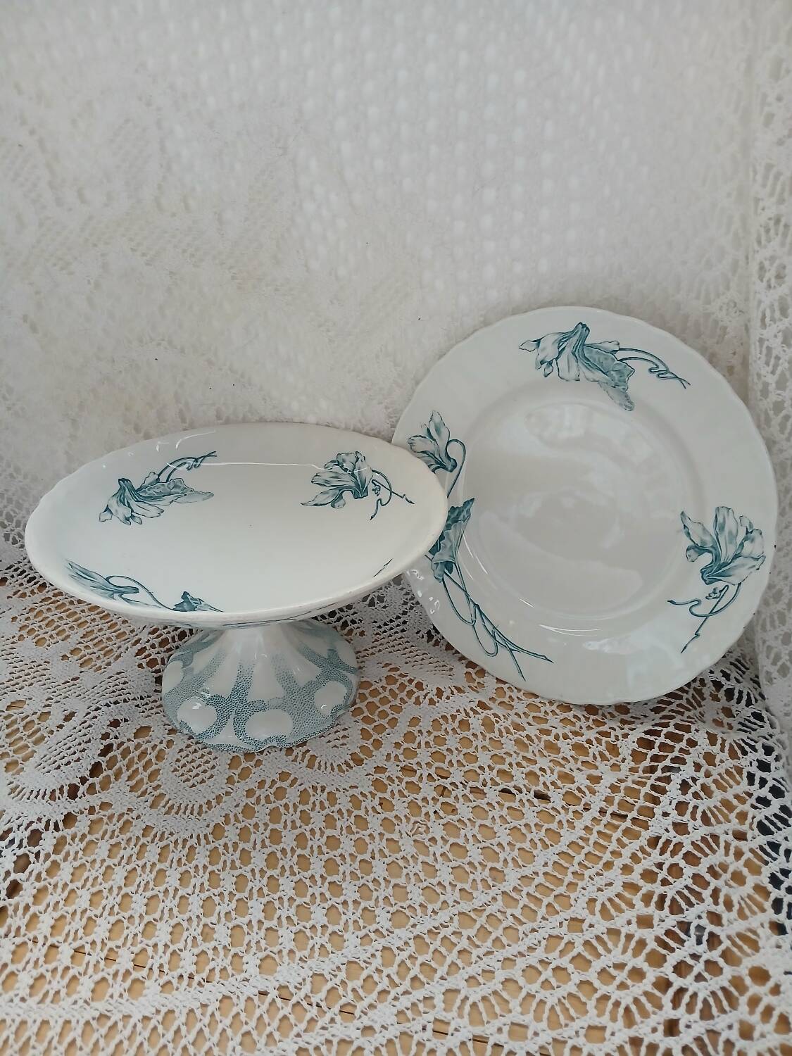 2 antique ironstone compote dishes
