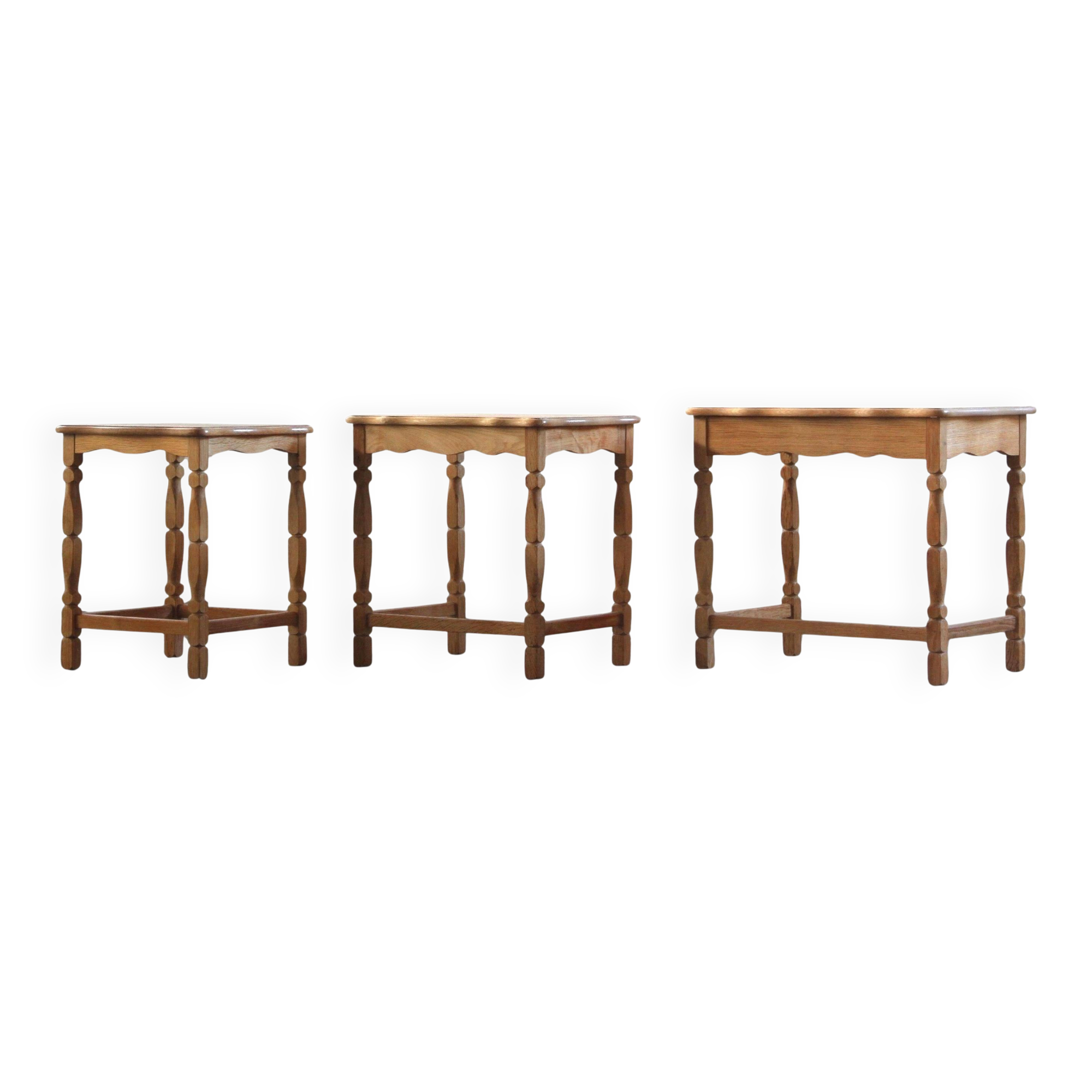 Vintage 1970s set of 3 Nesting / Stacking Oak Tables, style of Henning Kjær