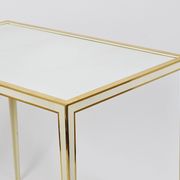 A pair of brass and white mirror tables from Vereinigte Werkstätten, Germany, 1970s.