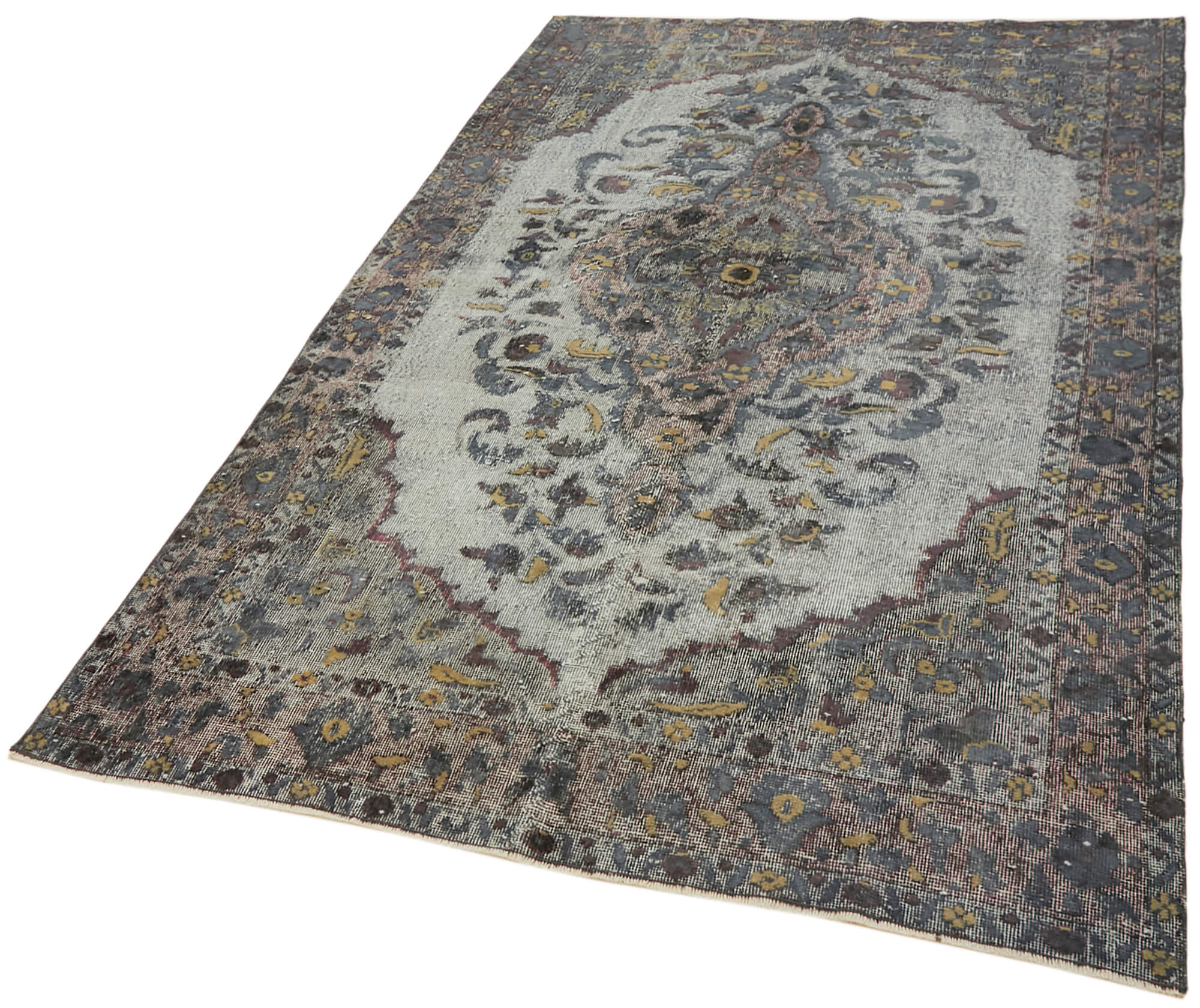Handmade distressed oriental 1980s 169 cm x 263 cm grey rug