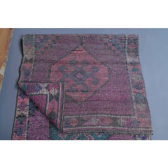Vintage Purple Pink Natural Turkish Hand-Knotted Runner 82x355