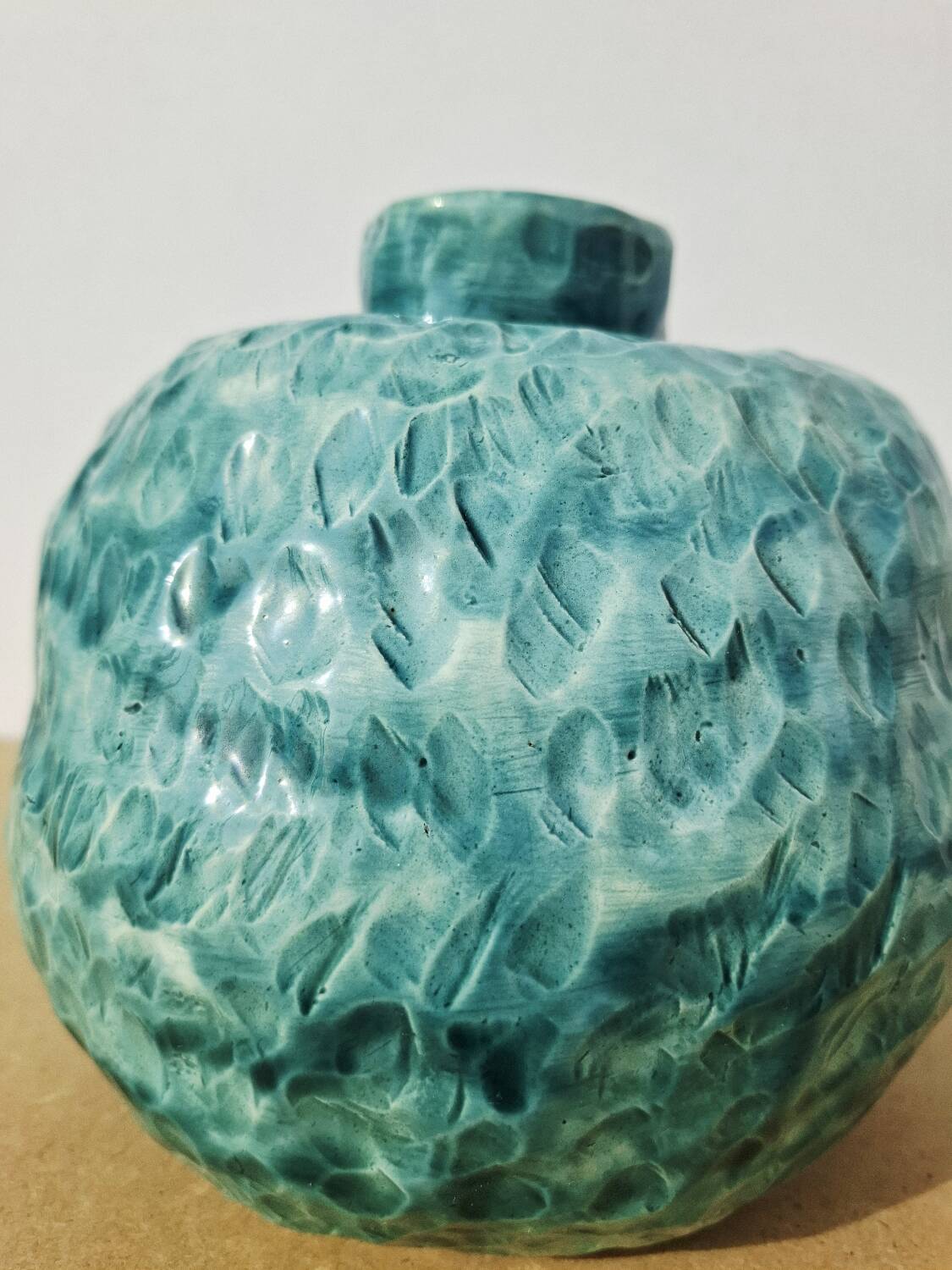 Turquoise round vase 1970 signed