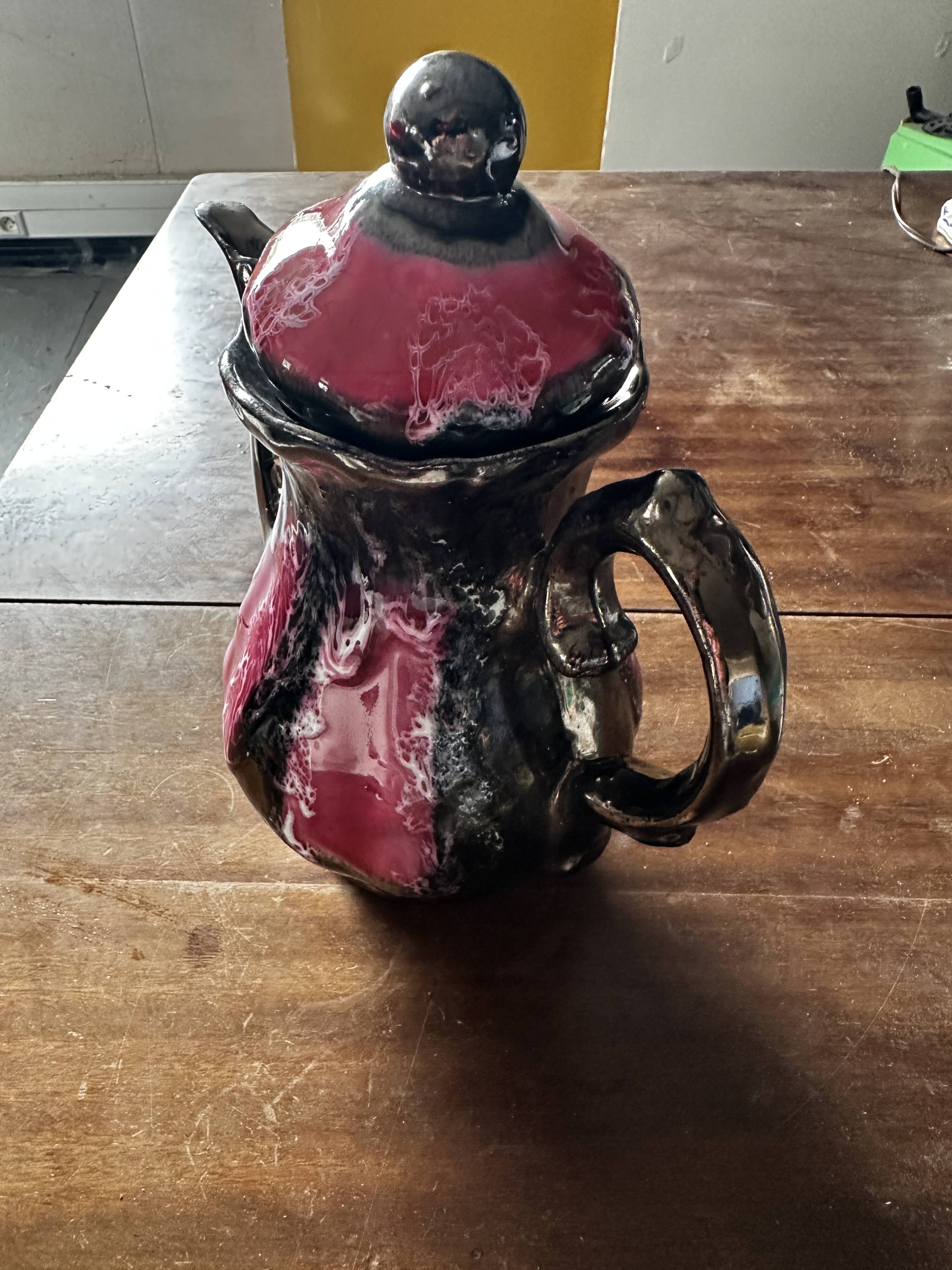 Vallauris Chrome Enameled Ceramic Teapot or Coffee Pot