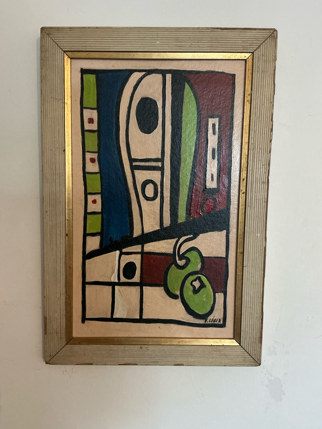 Peinture abstraite moderniste – Signée – Huile sur toile avec cadre en bois