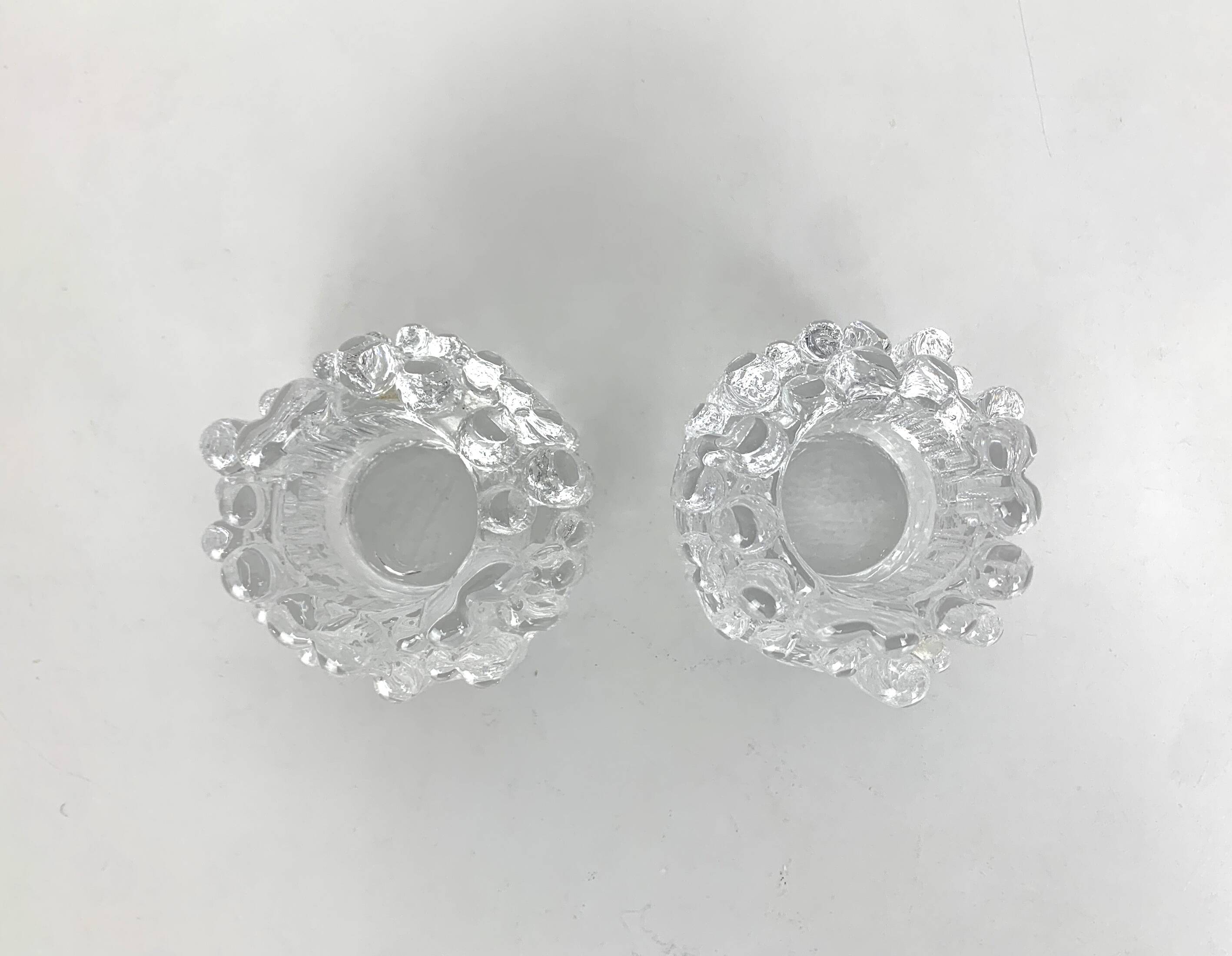Pair of Sunflower Glass Candlesticks, Göran Wärff for Kosta Boda, Sweden, 1970s