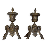 Pair of Louis XIV style andirons in bronze after a design by André-Charles Boulle.