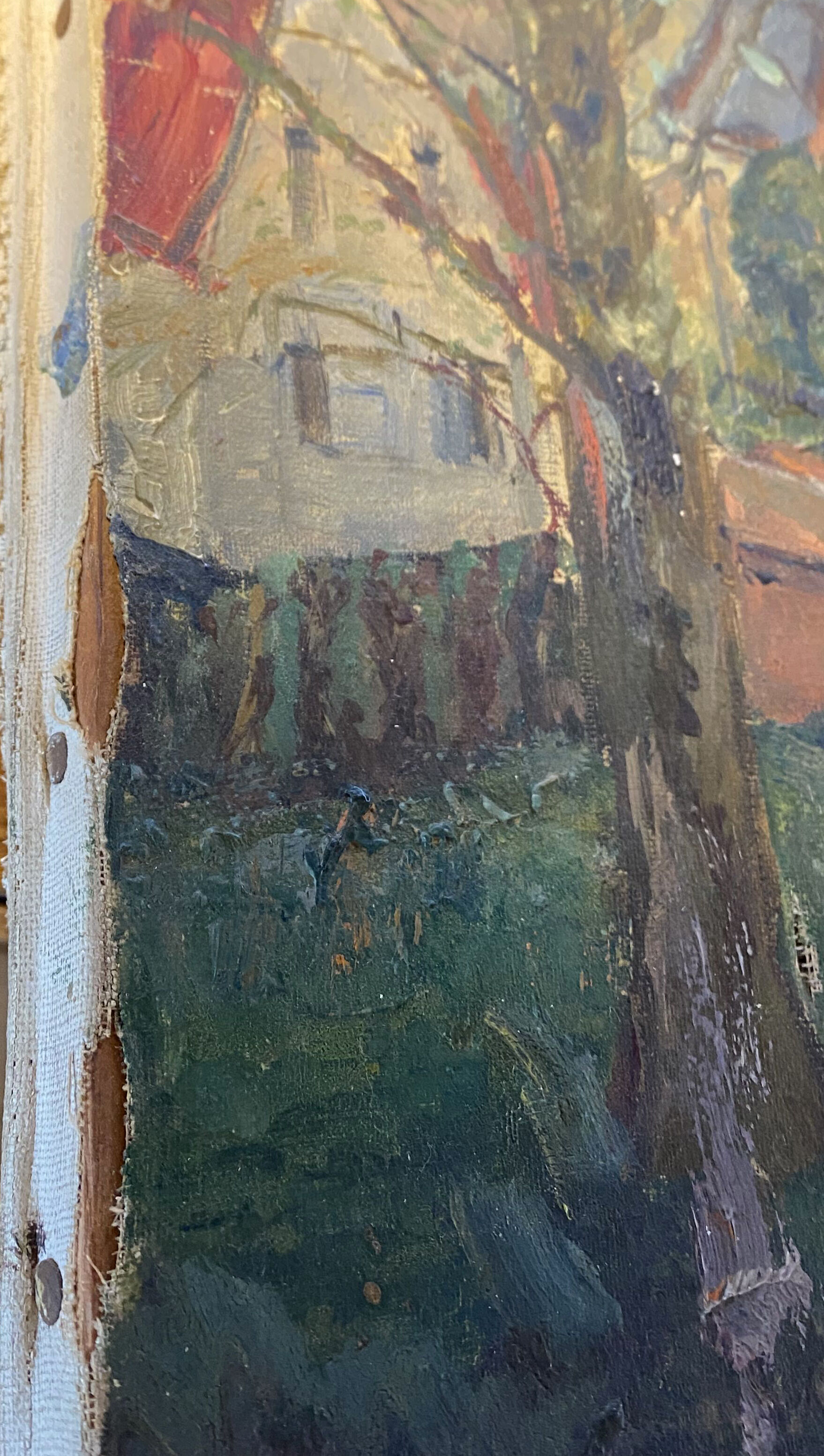 Painting "river and village" by Jacquelin Gaeremynck school of Leers