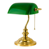 Authentic antique banker’s lamp in green opaline and brass.