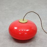 Mid-century Modern Italian Brass and Red Glass Pendant Lamp, 1960s
