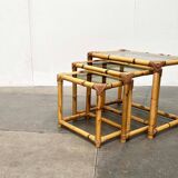 Nest of bamboo and glass tables in mid-century style, 1960s, set of 3.