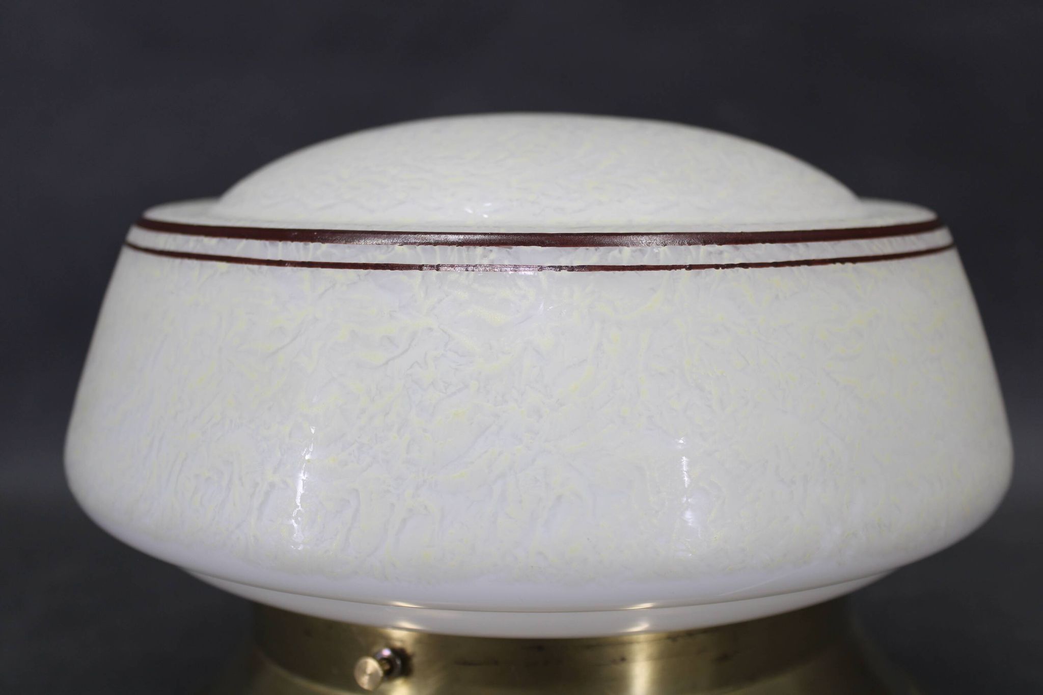 1930s Art Deco brass ceiling light with opaline glass shade, Czechoslovakia, Res