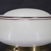 1930s Art Deco brass ceiling light with opaline glass shade, Czechoslovakia, Res