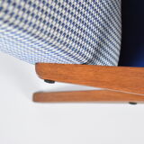 Original armchair compas, pied de poule, blue velvet, 1960s, restored