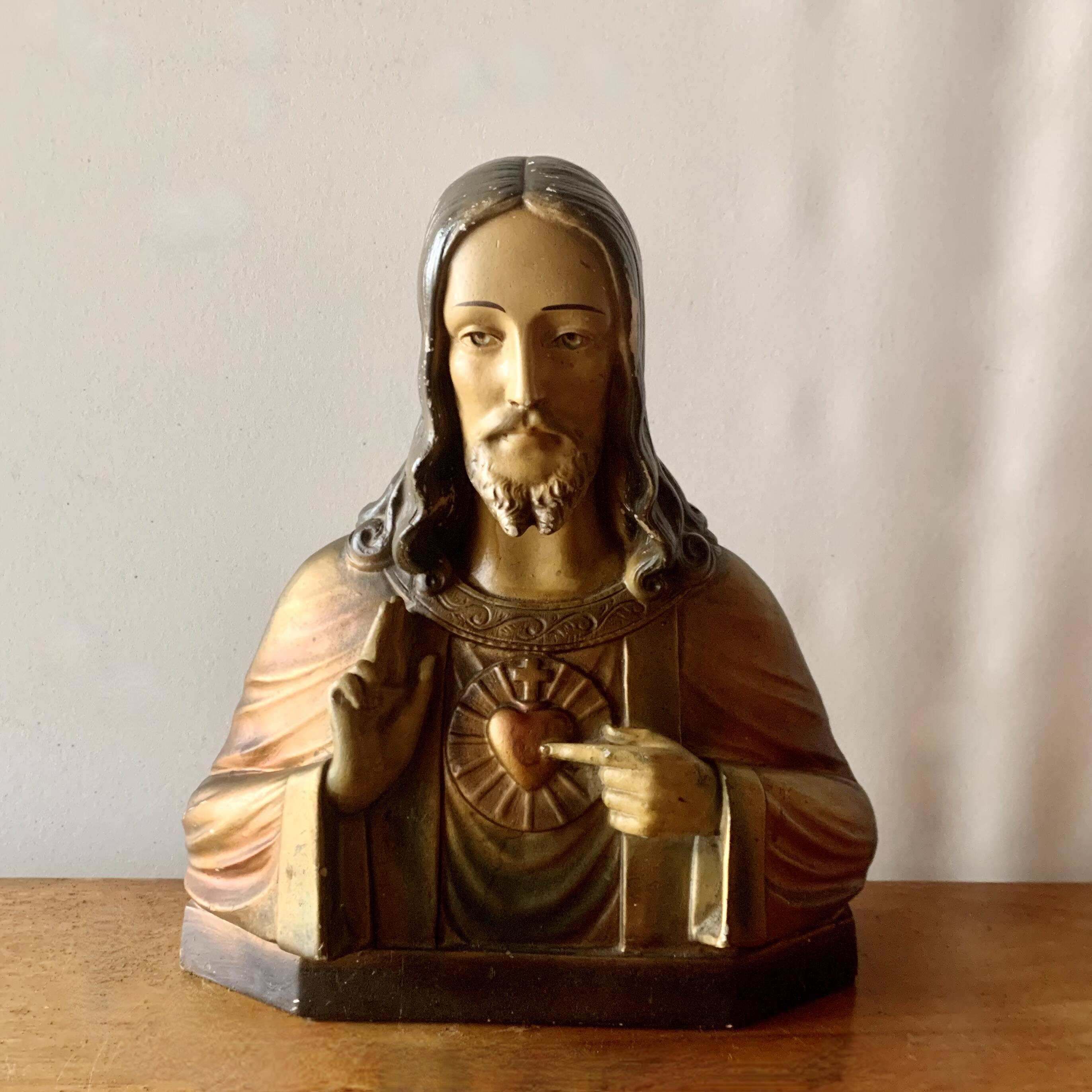 Old Sacred Heart of Jesus bust in plaster