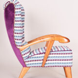 Completely restored czech midcentury blue armchair, 1950s. beech