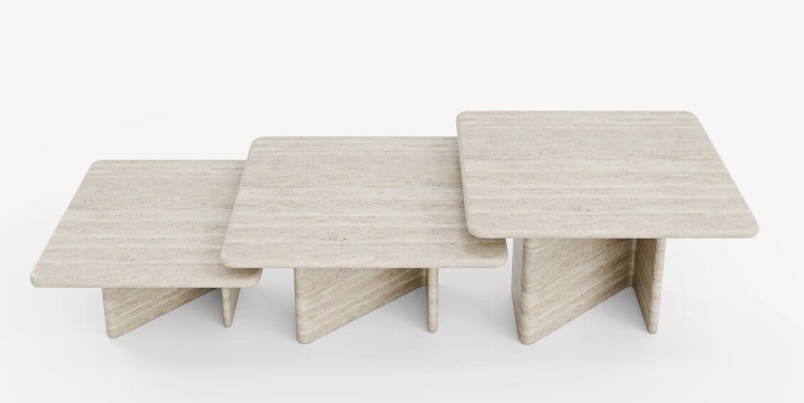Ensemble de tables basses empilables en travertin