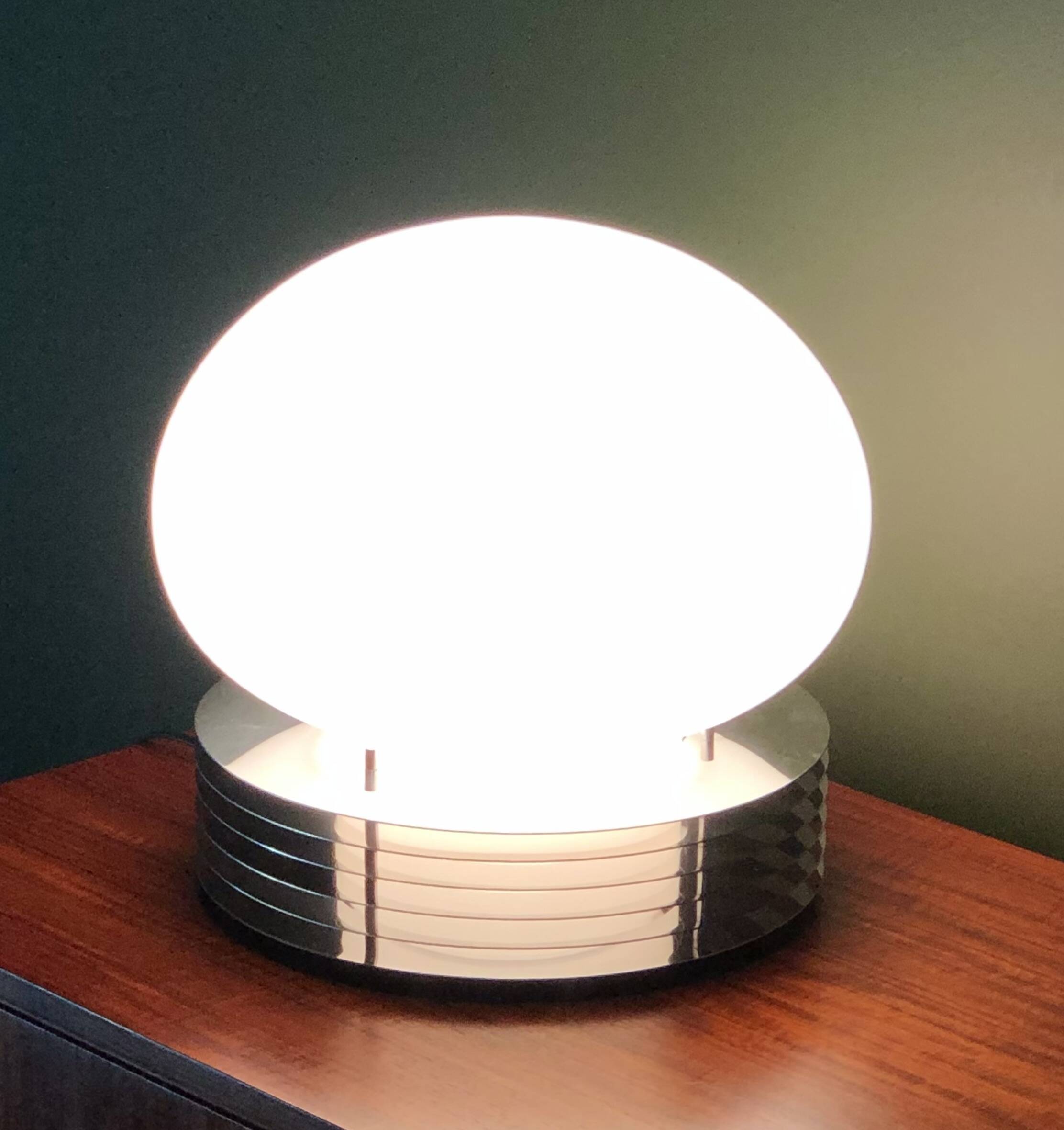 Table lamp in stainless steel and opaline glass by Tronconi Illuminazione, Italy 1970s