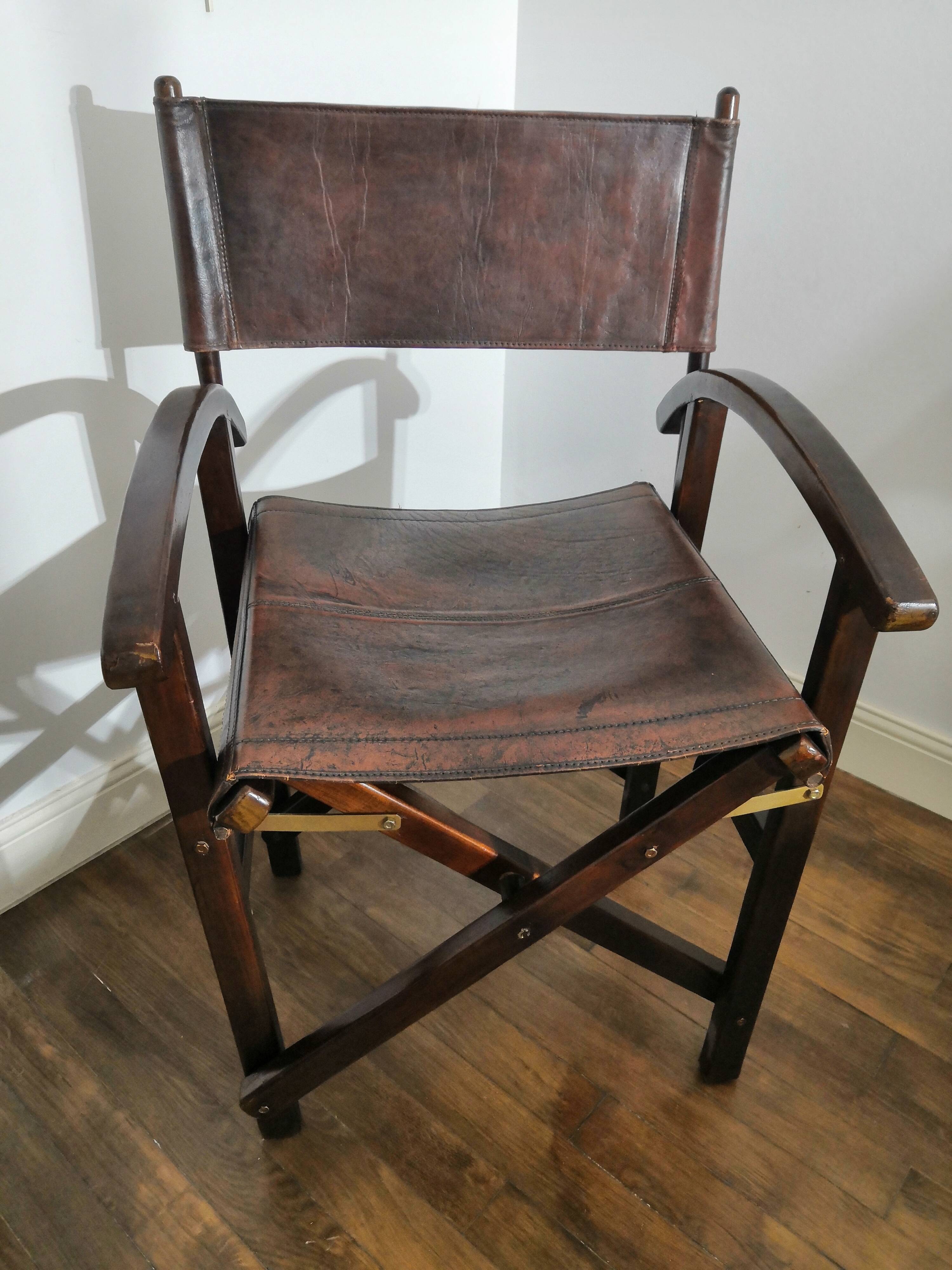 Folding leather screenwriter armchair