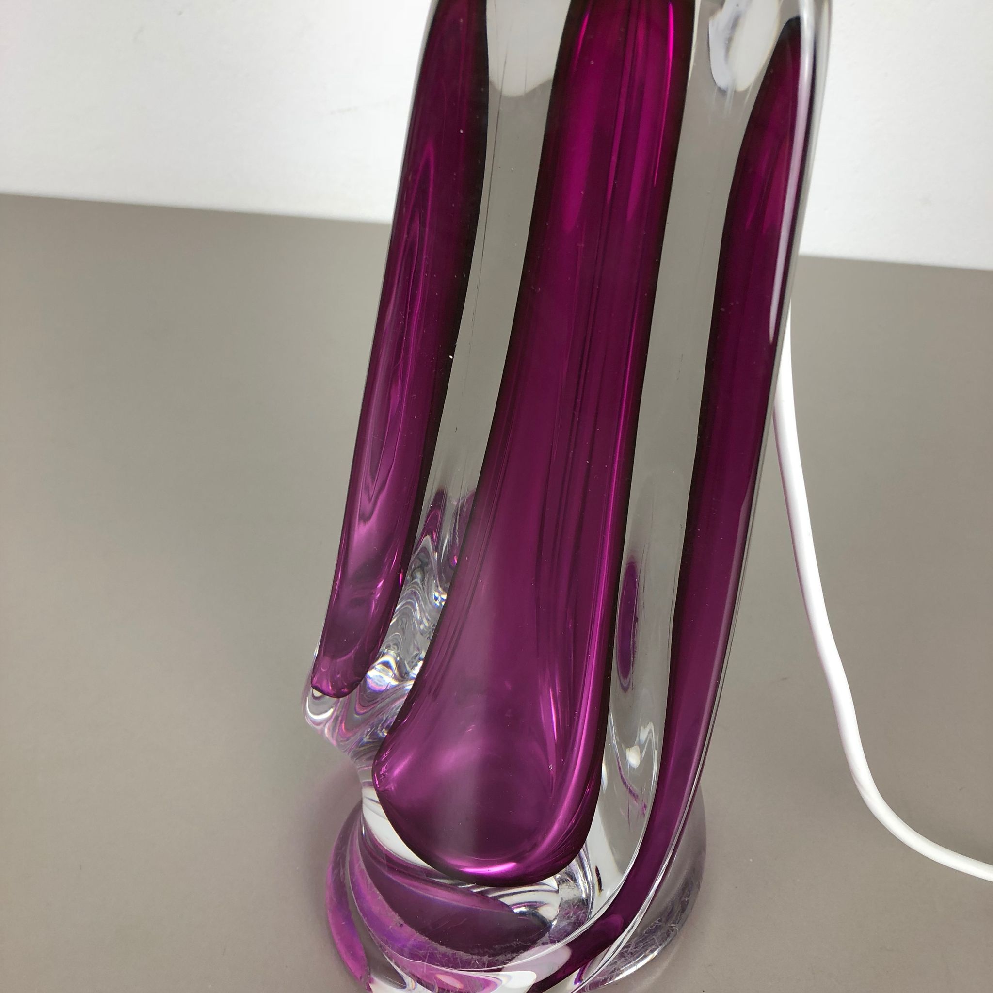 Large Crystal Glass "Pink" Table Light by Val Saint Lambert, Belgium, 1960s