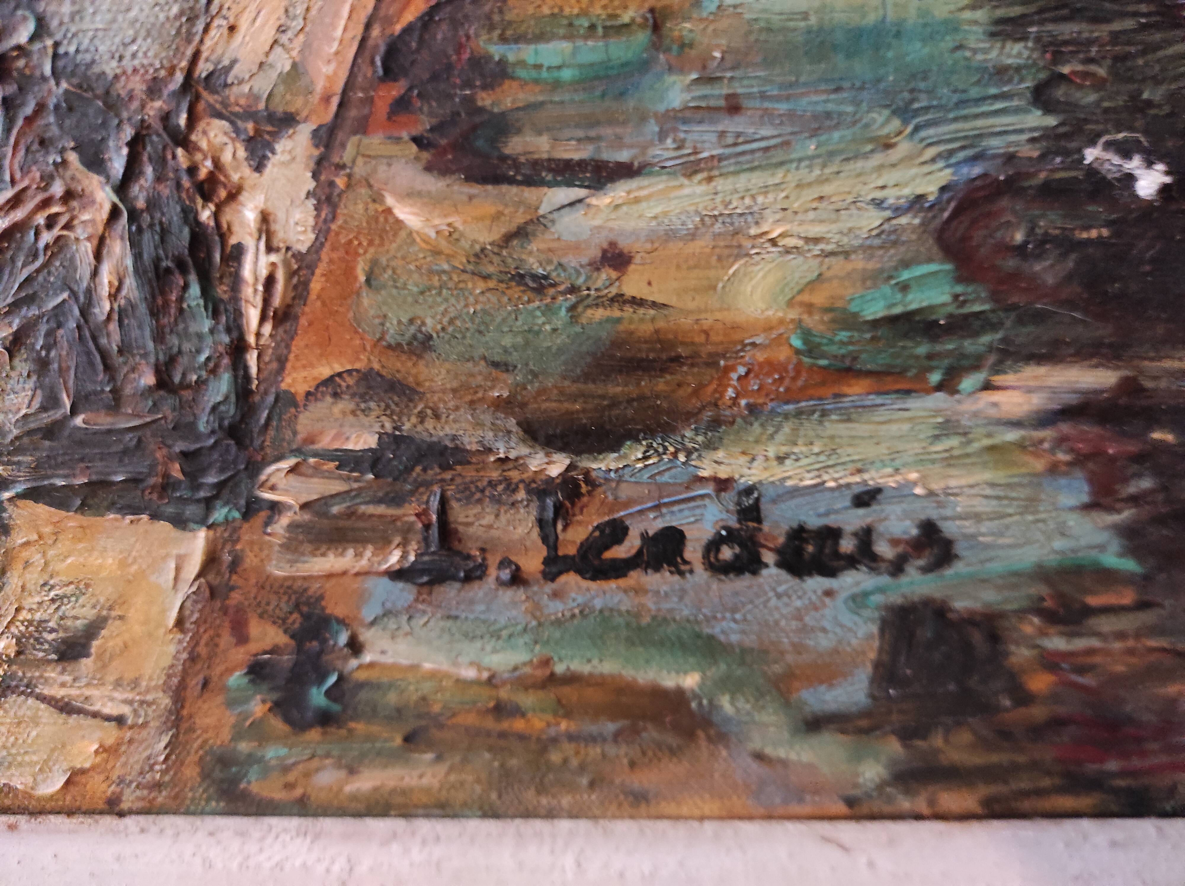 Vintage French oil painting on canvas of Paris, signed Lendais