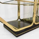 Laiton Verre Octogonal Etagere Hollywood Regency 70s Midcentury