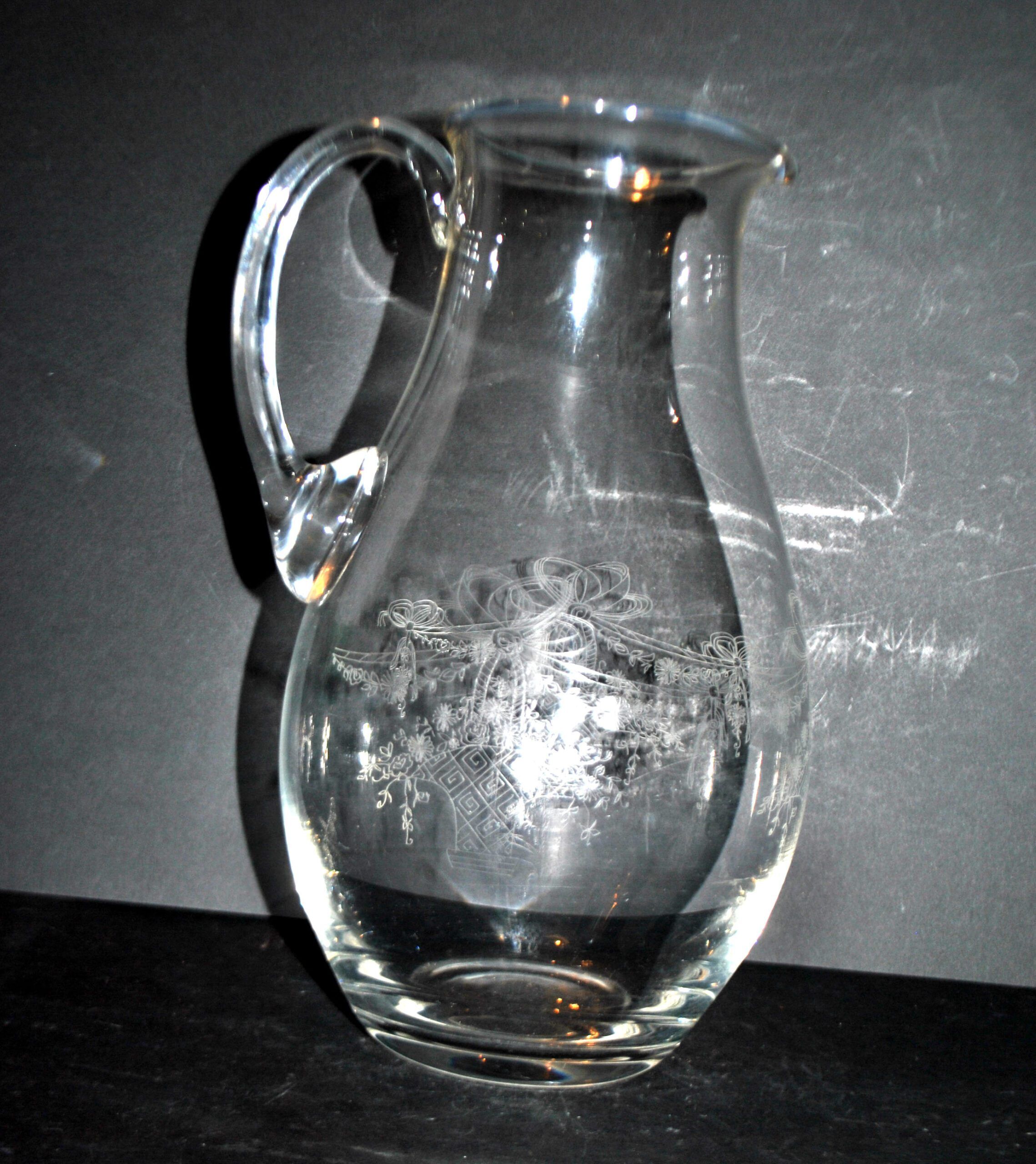 Antique Louis XVI ribbon basket carafe pitcher acid etching pantogravure