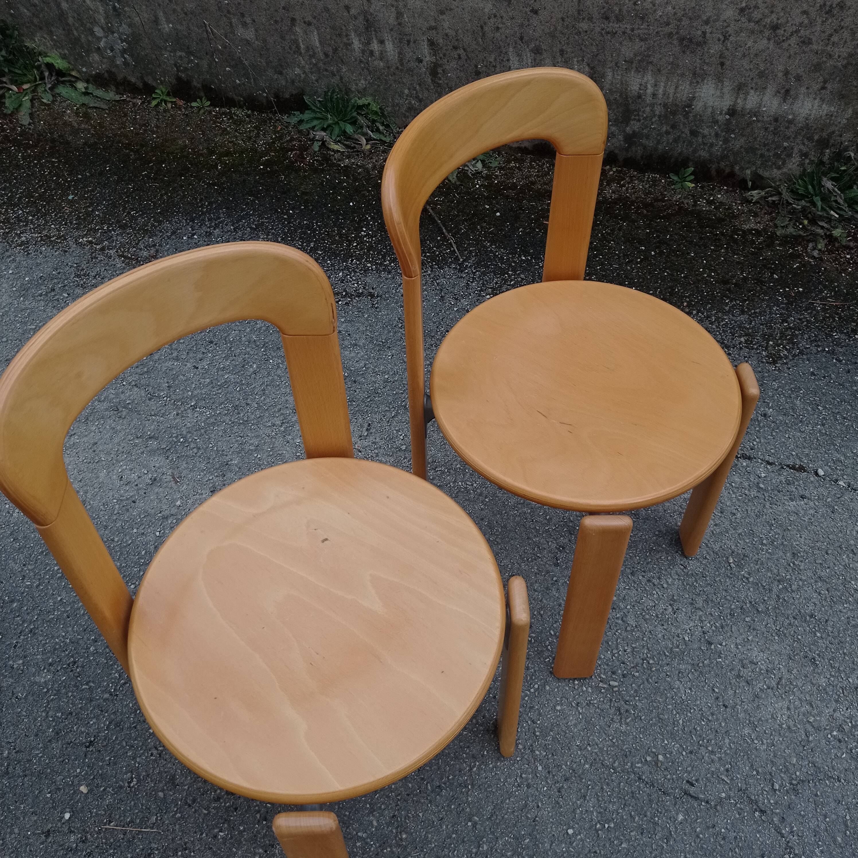 Pair of Bruno rey chairs in blond wood from the 80s