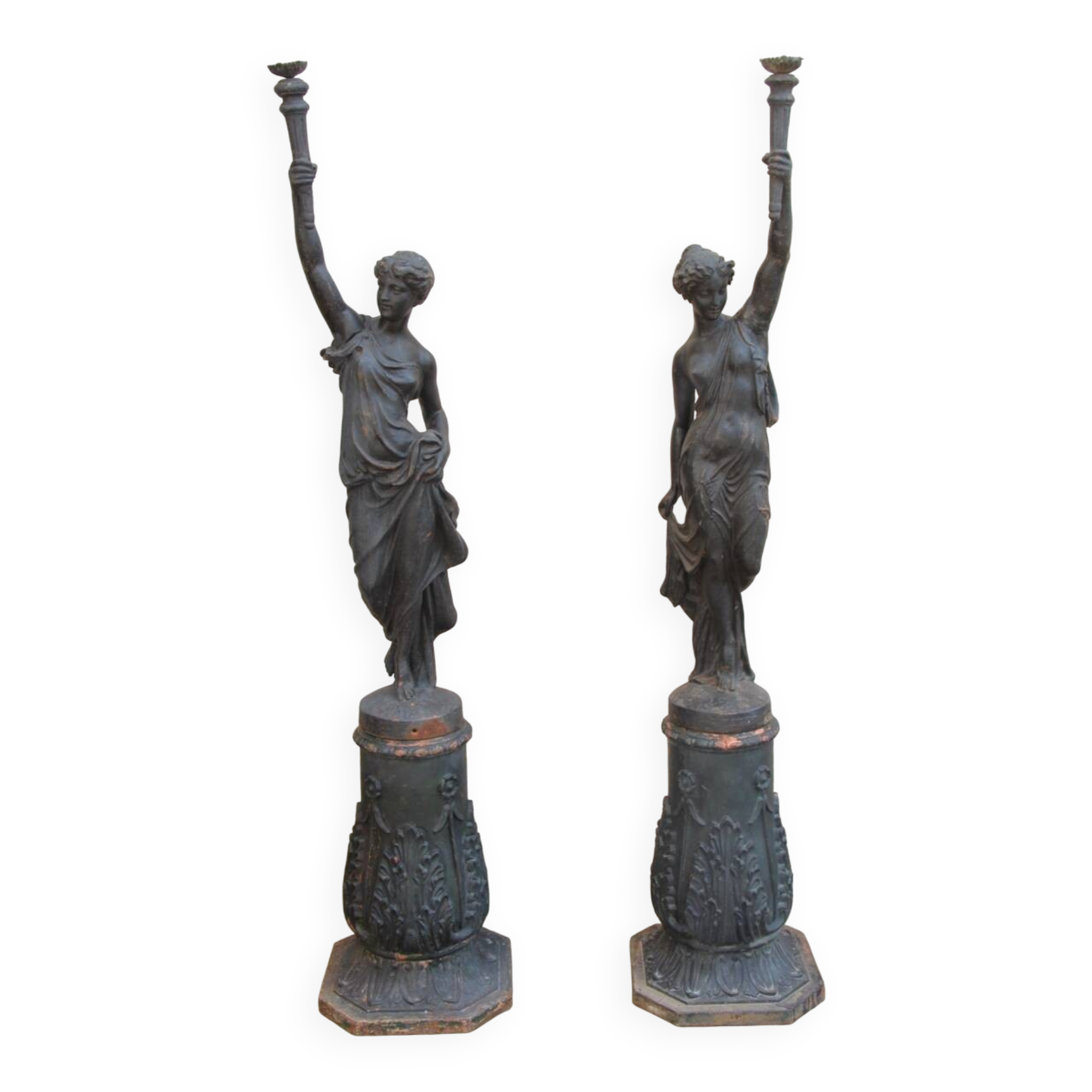 pair of cast iron torchères from the 19th century, foundry L. Gasne in Tusey
