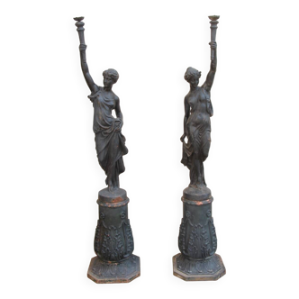 pair of cast iron torchères from the 19th century, foundry L. Gasne in Tusey