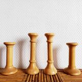 Set of Scandinavian walnut coil candle holders